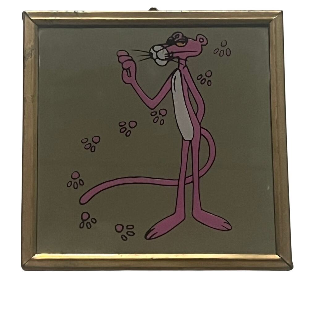 Vintage Pink Panther Framed Mirror Gold Frame Carnival Prize Wall Art 1970s - Picture 2 of 8